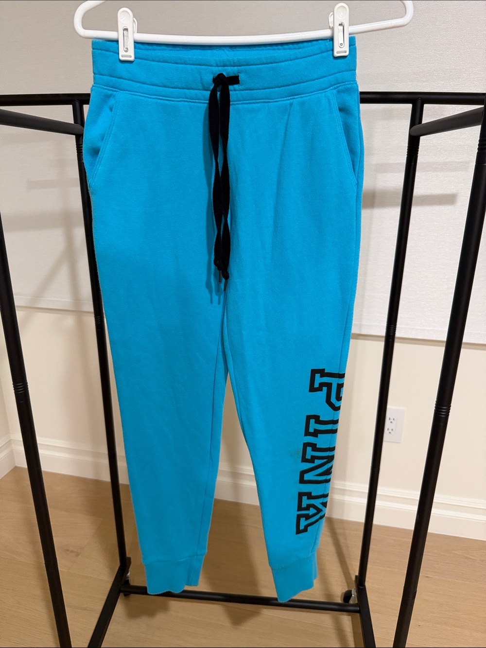 PINK Victoria's Secret Teal Fleece Joggers with Black Drawstring